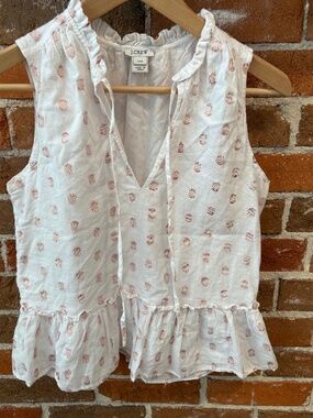 J Crew White Sleeveless Peplum Top with Rose Gold Metallic Details Size XXS